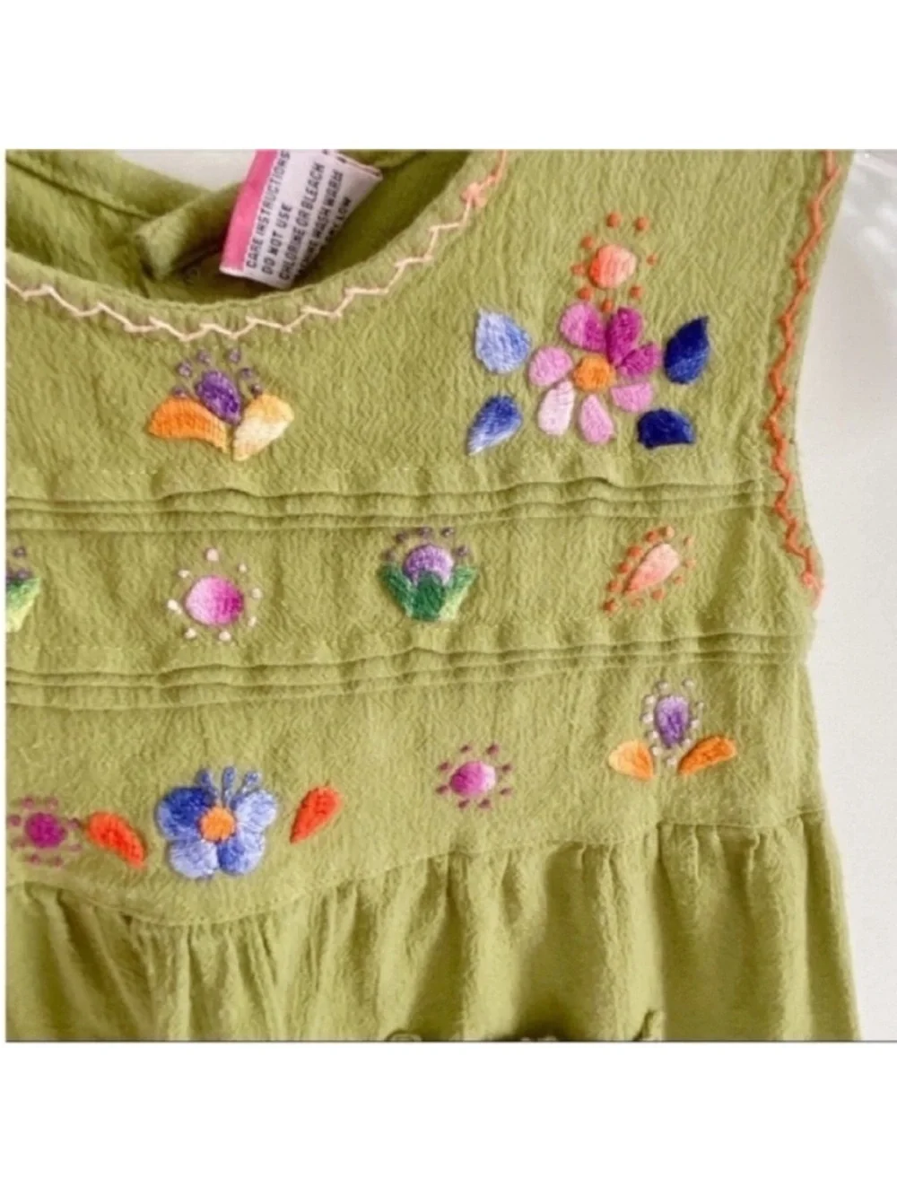 Pineda Handcrafts embroidered green dress floral ruffle Ecuador